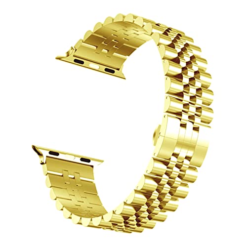 PGLVLZFGFN Fünf Baht Metallband Kompatibel for Apple Watch 44mm 42mm 40mm 38mm Männer/Frauen Ersatzgürtel kompatibel for iWatch 7 6 5 4 3 2 SE. Band Uhrenarmband(Gold,42mm-44mm-45mm) von PGLVLZFGFN