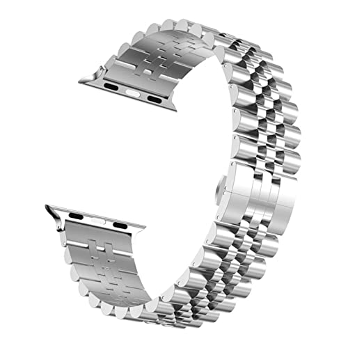 PGLVLZFGFN Fünf Baht Metallband Kompatibel for Apple Watch 44mm 42mm 40mm 38mm Männer/Frauen Ersatzgürtel kompatibel for iWatch 7 6 5 4 3 2 SE. Band Uhrenarmband(Silver,38mm-40mm-41mm) von PGLVLZFGFN