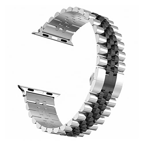 PGLVLZFGFN Fünf Baht Metallband Kompatibel for Apple Watch 44mm 42mm 40mm 38mm Männer/Frauen Ersatzgürtel kompatibel for iWatch 7 6 5 4 3 2 SE. Band Uhrenarmband(Silver Black,38mm-40mm-41mm) von PGLVLZFGFN