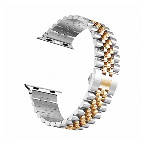 PGLVLZFGFN Fünf Baht Metallband Kompatibel for Apple Watch 44mm 42mm 40mm 38mm Männer/Frauen Ersatzgürtel kompatibel for iWatch 7 6 5 4 3 2 SE. Band Uhrenarmband(Silver rose gold,42mm-44mm-45mm) von PGLVLZFGFN