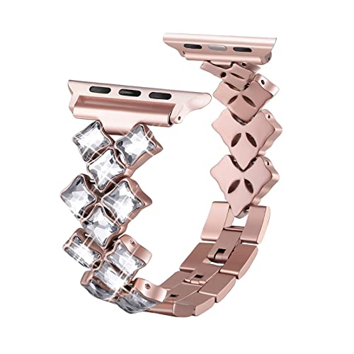PGLVLZFGFN Mode Frauen Edelstahlband kompatibel for Apfelarmband 40mm 44mm 38mm 42mm Armband kompatibel for iwatch 6 SE 5 4 3 Diamant-Armband Uhrenarmband(Rose Gold,Series 38mm 40mm) von PGLVLZFGFN