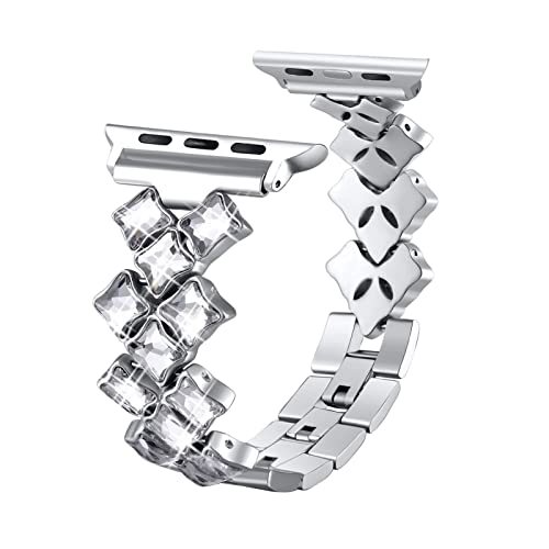 PGLVLZFGFN Mode Frauen Edelstahlband kompatibel for Apfelarmband 40mm 44mm 38mm 42mm Armband kompatibel for iwatch 6 SE 5 4 3 Diamant-Armband Uhrenarmband(Sliver,Series 38mm 40mm) von PGLVLZFGFN