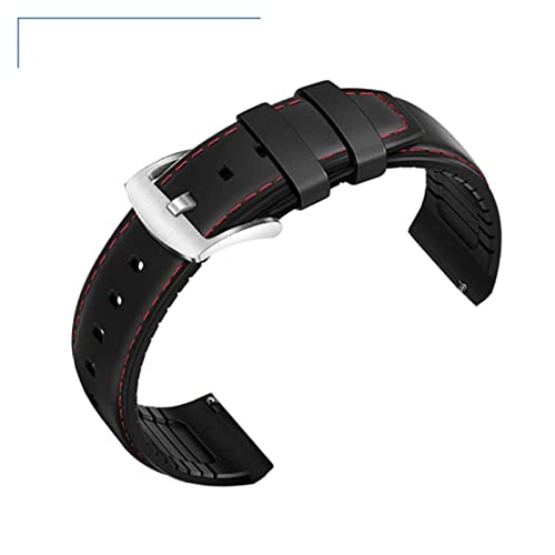 PGLVLZFGFN Uhrband 22mm Silikon + Leder 2in 1 Gurt Mode Herren Ersatzarmband Kompatibel for Huawei Uhr Pro/Gt. Schnelle Veröffentlichung Uhrenarmband(Black red silver) von PGLVLZFGFN