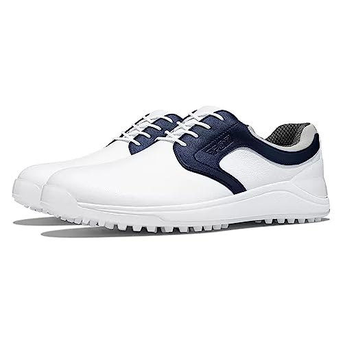 PGM Professionelle Golfschuhe für Herren – atmungsaktive Herren-Golfschuhe mit Spikes – Golf-Trainings-Sport-Sneaker, rutschfeste Wanderschuhe für den Außenbereich, Stil 3 - Weiß und Blau, 9.5 von PGM