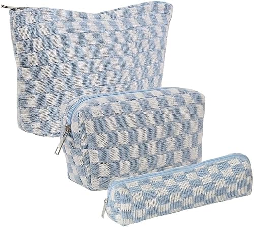 Kosmetiktasche, Make-up-Tasche, Make-up-Beutel, Make-up-Organizer, karierte Make-up-Tasche, 2-teilige Make-up-Tasche, Kosmetiktasche for Damen, karierte Reise-Kulturtasche mit Reißverschluss, tragbare von PGPAYH