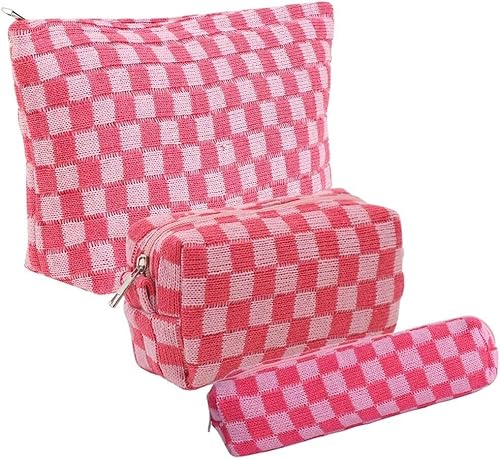 Kosmetiktasche, Make-up-Tasche, Make-up-Beutel, Make-up-Organizer, karierte Make-up-Tasche, 2-teilige Make-up-Tasche, Kosmetiktasche for Damen, karierte Reise-Kulturtasche mit Reißverschluss, tragbare von PGPAYH