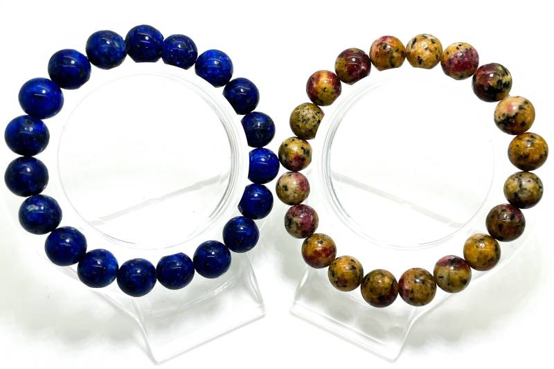 Jaspis Armband, Blau Gelb Glatte Runde Edelstein 8mm 10mm Perlen Stretch Handmade Armband - Pgb160 von PGStones