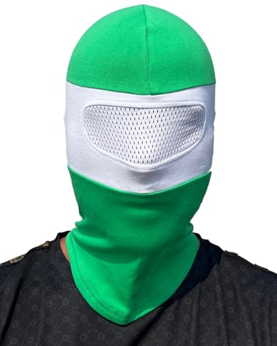 PGWEAR Sturmhaube NET mit durchsehbarem Netz im Augenbereich Grün Weiß gestreift I Maske Balaclava I Ultras Hooligans von PGWEAR