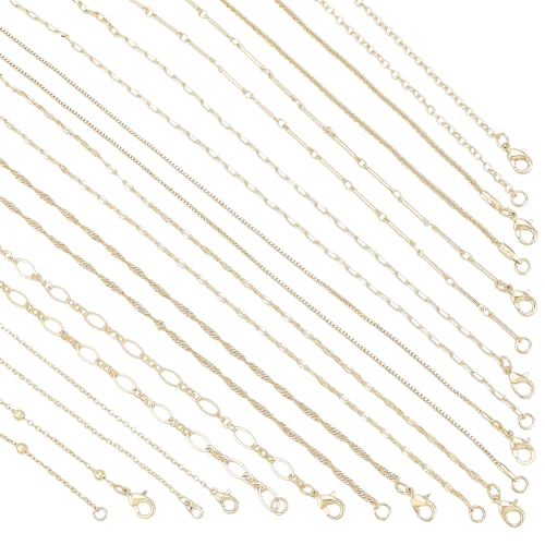 PH PandaHall 10er-Pack 14K vergoldete Retro-elegant Unisex-Halskette, 17 cm/45 cm Messingkette, Kabelkette, Glieder, Bulk, Goldfarben, Perle, Karabiner, Formal und Casual, Erwachsene, Halskette von PH PandaHall