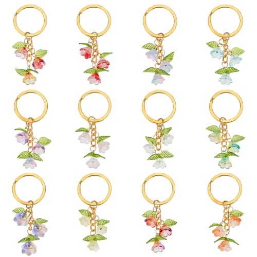 PH PandaHall 12 Stück 12 Farben 3 Zoll Maiglöckchen Anhänger Schlüsselanhänger Blumenförmiger Glas Schlüsselanhänger In Gelee Farbe Für Autoschlüssel Taschendekoration Handykette Charm Schmuck von PH PandaHall