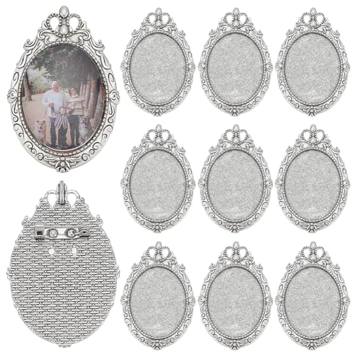 PH PandaHall 12 Stück DIY Cabochon Brosche 40x30mm Vintage Brosche Mit Ovaler Krone Antik Silber Foto Brosche Blanke Lünette Gedenk Foto Anstecknadeln Für Schmuckherstellung Hochzeit Party Damen von PH PandaHall