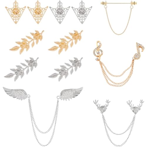 PH PandaHall 12 Stück Quastenkette Brosche Kragennadeln 8 Stile Flügel Doppelgliederketten Krawattenklammern Kette Blatt Blume Anstecknadel Retro Hemdkragen Dekoration Für Männer Frauen von PH PandaHall