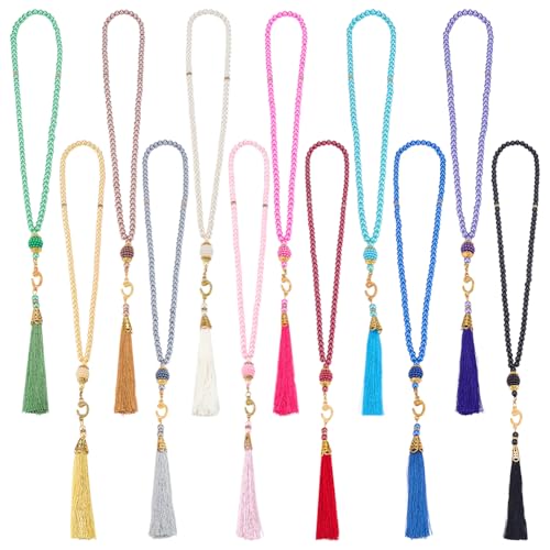 PH PandaHall 12 Stück Ramadan Tasbih Gebet 99 Perlen Islam Gebet Tasbih 6mm Rosenkranz Muslim Misbaha Tasbeeh Armband mit Quaste Glasperlenarmband Geschenke für Frauen Männer, 12 Farben von PH PandaHall