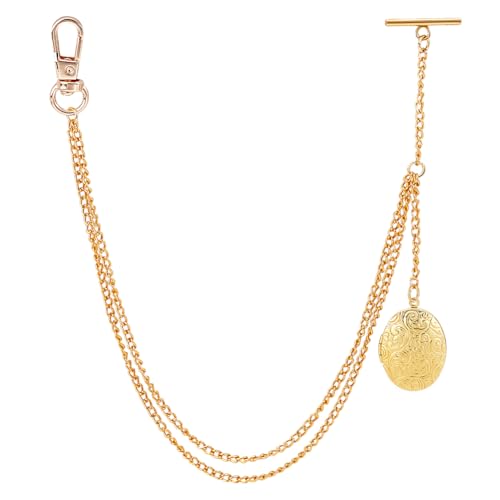 PH PandaHall 13.4 Zoll Goldene Uhrenkette Anzug Brieftasche Kette Taschenuhr Vintage Stil Fob T Bar Herren Taschenglied für Ehemann Vatertag Anhänger:1.4 Zoll von PH PandaHall