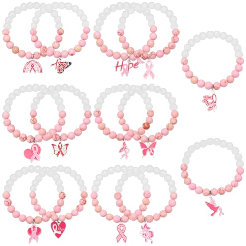 PH PandaHall 14 Stück Brustkrebs Bewusstseins Armbänder Glasperlenarmband Mit Emaille Anhängern In Rosa Stretch Armband Für Krebsüberlebende Partygeschenk PH PandaHall 14 Stück Brustkrebs Bewusstseins Armbänder Glasperlenarmband Mit Emaille Anhängern In Rosa Stretch Armband Für Krebsüberlebende Partygeschenk von PH PandaHall