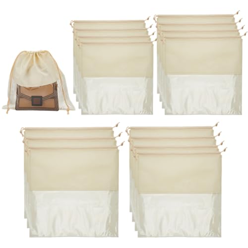 PH PandaHall 14 Stück Staubdichte Kordelzugbeutel In 4 Größen Reise Schuhbeutel Hellgelb Aufbewahrungstasche Aus Vlies Mit Fenster Für Geldbörsen 35/40/45/50cm von PH PandaHall