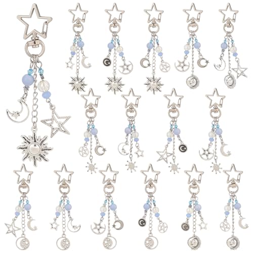 PH PandaHall 16 Stück Sonne Stern Mond Schlüsselanhänger Metall Stern Schlüsselanhänger Quasten Anhänger Schlüsselanhänger Mit Verschlüssen Für Handtasche Telefon Autoschlüssel Geburtstag Weihnachten von PH PandaHall