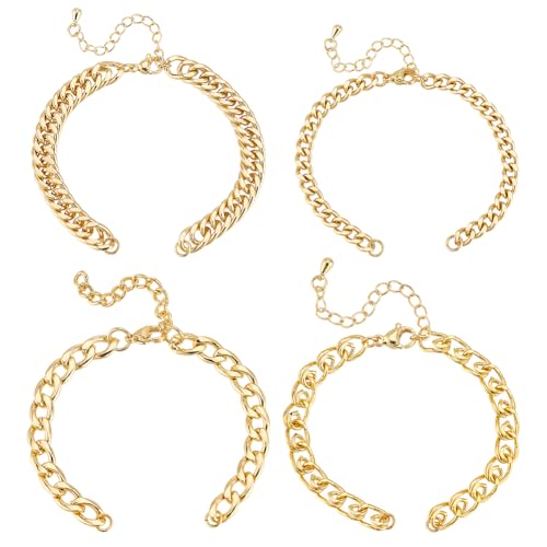 PH PandaHall 18K Vergoldete Armbänder 4 Stile Gedrehte Messingkette Verstellbare Klobige Armbänder Kette Seilkette 14.2/15.1/15.5cm Verlängerung: 5/5.5/6cm von PH PandaHall