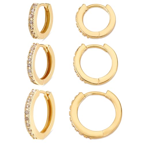 PH PandaHall 18K Vergoldete Creolen Kleines Gold Creolen Set In 3 Größe Piercing Ohrringe Kleine Goldene Ohrringe Creolen Für Damen Und Herren 11mm 13mm 15mm (3 Paar) von PH PandaHall