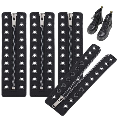 PH PandaHall 2 Paar Schnürstiefel Reißverschlusseinsätze Aus Leder Ösen Reißverschluss Schnürsenkel Löcher Schnürsenkel Ohne Schnürsenkel Für Erwachsene Herren Und Damen Ohne Schnürsenkel Schwarz von PH PandaHall