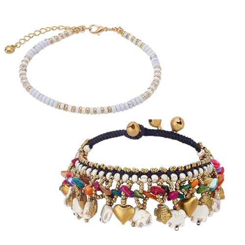 PH PandaHall 2 Stile 2 Stück Boheme Frauen-Schenkelketten, Weißgold Perlen Edelstein Scheibe Elefant Tassel Schenkelketten, Einstellbare Boho Schenkelketten für Strandurlaub Musikfestival Weihnachten von PH PandaHall