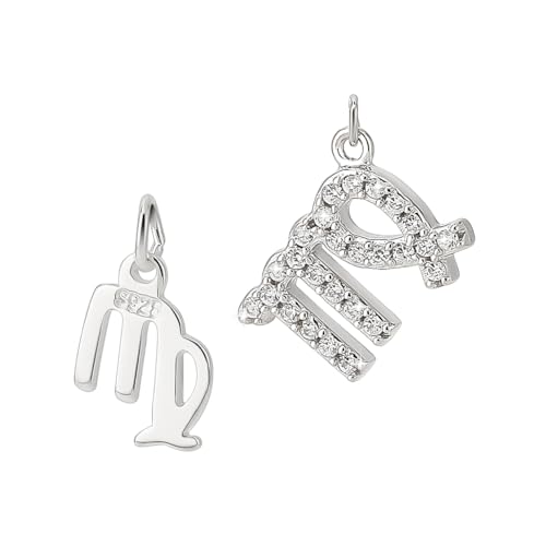 PH PandaHall 2 Stile Jungfrau Anhänger Charm 925 Sterling Silber Sternzeichen Charm Horoskop Charms mit Cubic Zirkonia Konstellation Schmuck für Frauen Halsketten Armbänder Geburtstag von PH PandaHall
