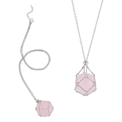 PH PandaHall 2 Stück Kristallhalter Halsketten Mit Natürlichem Rosenquarz Kristallstein Käfig Austauschbare Stein Halskette Für Frauen Und Männer Schmuck Geschenk Sommer Dekoration Jahrestag von PH PandaHall