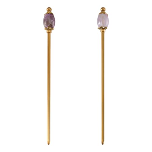 PH PandaHall 2 Stück Natürliche violette Amethyst-Haarnadel Goldene Haarnadeln Chinesische Haarnadel 15 cm lange Metall-Haarnadeln Messing-Haarnadel im Vintage-Stil Geschenk für Frauen für langes Haar PH PandaHall 2 Stück Natürliche violette Amethyst-Haarnadel Goldene Haarnadeln Chinesische Haarnadel 15 cm lange Metall-Haarnadeln Messing-Haarnadel im Vintage-Stil Geschenk für Frauen für langes Haar von PH PandaHall