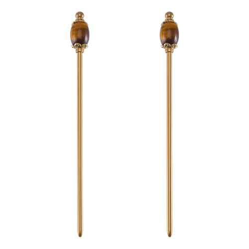 PH PandaHall 2 Stück Natur-Tigerauge-Perlen-Haarnadel Vintage-Haarnadel 15 cm goldene Chinesische Metall-Haarnadeln Messing-Haarnadeln für Frauen Geschenke Lange Haare Schmuck von PH PandaHall