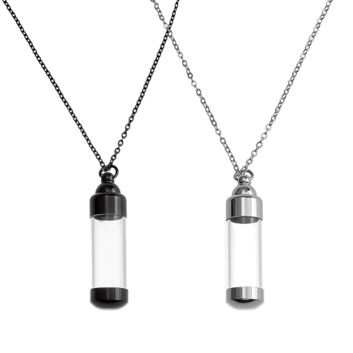 PH PandaHall 2 Stück Phiolen-Halsketten Edelstahl-Urnenanhänger Leere Flasche Anhänger Halskette Acryl-Fläschchen-Anhänger für Parfüm, Schmuck, Edelstahlfarbe/Schwarz von PH PandaHall