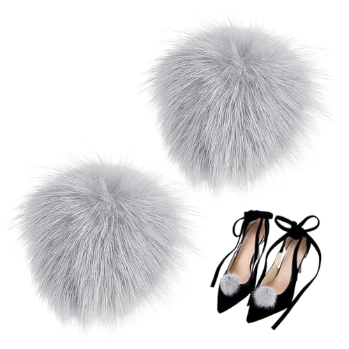 PH PandaHall 2 Stück Pom Poms Schuhclips Grauer Flauschiger Schuhschnallenclip Pompom Ball Schuhanhänger Dekoration High Heels Schuhclips Pom Poms Dekorative Schnallen Für Damen Kostümdekoration 5cm von PH PandaHall