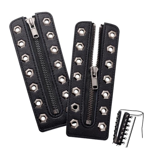 PH PandaHall 2 Stück Reißverschlusseinsätze Aus Leder Zum Schnüren Im Stiefel Schwarze Schnürsenkel Aus Rindsleder Ohne Schnürsenkel Mit Ösen Und Reißverschluss Für Damen Sneakers Metallgrau von PH PandaHall