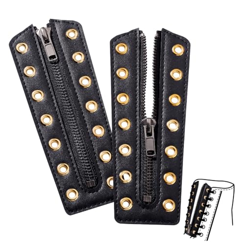 PH PandaHall 2 Stück Reißverschlusseinsätze Aus Leder Zum Schnüren Im Stiefel Schwarzer Schnürsenkel Ohne Schnürsenkel Ösen Reißverschluss Für Die Reparatur von Schnürsenkeln Für Herren Golden von PH PandaHall