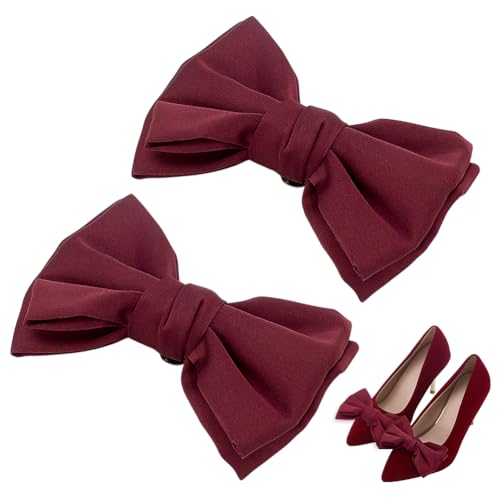 PH PandaHall 2 Stück Schleifen Schuhclip, Rote Satin Schuhclip Schleifen Schuhbänder Clip auf lösbare Schuhbänder Schleifen Schmuck für Frauen Hochzeitsparty Absatzschuhe Flats Kleidung, 6.7x9.9 cm von PH PandaHall