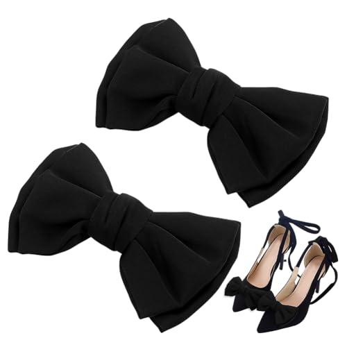 PH PandaHall 2 Stück Schwarze Schleifen Schuhclips, Satin Schuhclips Eleganter Schuhbänder Clip-On Abnehmbare Schuhbänder Dekoration für Frauen Hochzeitsparty Absatzschuhe Flats Bekleidung, 6.7x9.9cm von PH PandaHall
