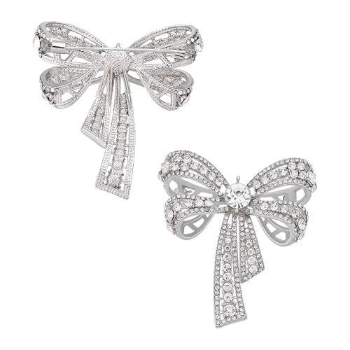 PH PandaHall 2 Stück Strass Schleife Broschen Kristall Schleifenbrosche Vintage-Schleifen-Anstecknadeln Funkelnde Schleifenbroschen Platinlegierung-Glasbrosche für Damenbekleidung Hochzeitsaccessoires von PH PandaHall