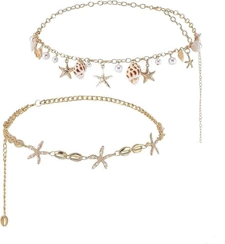 PH PandaHall 2 Stück Taillenkette Mit Muscheln Und Seesternen Goldfarbene Strand Körperketten Verstellbare Muschel Seestern Bauchketten Für Damen Strandhochzeiten Sommerurlaub Party Geschenk von PH PandaHall