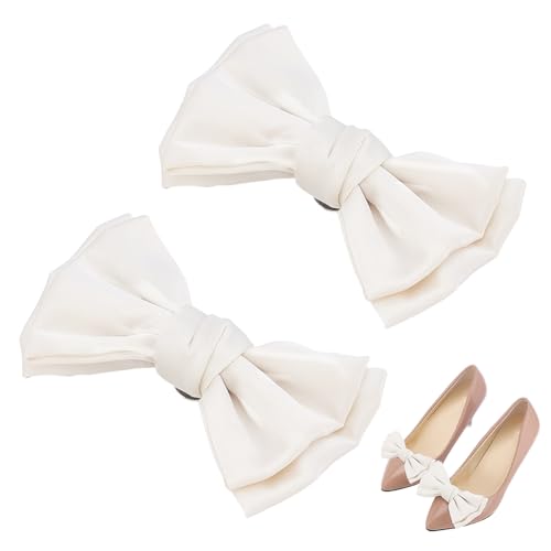 PH PandaHall 2 Stück Weiße Schleifen Schuhclips Satin Schuhclips aufsteckbare Schuhbänder abnehmbare Schleife Dekoration für Frauen zu Hochzeiten Partys Stiefeln und Flats Weihnachten, 6.7x9.9 cm von PH PandaHall
