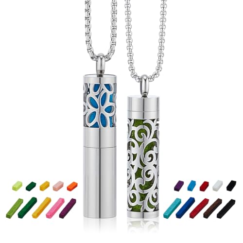 PH PandaHall 2 Styles Aroma Halsketten Diffusor Halskette Mit Ätherischen Ölen Anhänger Aus Edelstahl Aromatherapie Anhänger Mit 20 farbigen Filzpads Hohle Duft Halskette Für Männer Frauen Schmuck von PH PandaHall