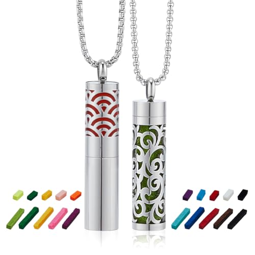 PH PandaHall 2 Styles Diffusor Halskette Für Ätherische Öle Aroma Halsketten Anhänger Aus Edelstahl Aromatherapie Anhänger Mit 20 farbigen Filzpads Hohle Duft Halskette Für Männer Und Frauen Schmuck von PH PandaHall