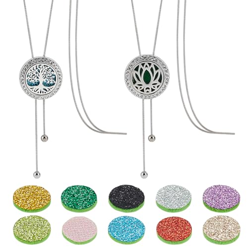 PH PandaHall 2 Styles Halskette Mit Diffusor Für Ätherische Öle Pulloverkette Aroma Lange Halsketten Verstellbare Parfümkette Aus Edelstahl Mit 20 Glitzerpads Für Damen Schmuck Geburtstagsgeschenk von PH PandaHall