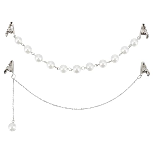PH PandaHall 2 Styles Perle Pullover-Ketten Kragen Kette Clip Hemd Brosche Clips Strickjacke Clasps Schal Clips Kleid Kette Brosche Pins Schal Umhang Spange für Frauen tragen Kleidung Zubehör, 21cm von PH PandaHall