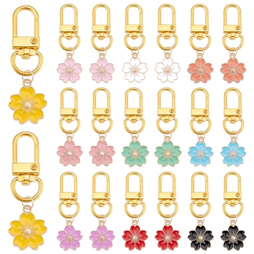 PH PandaHall 20 Stück 10 Farben Blumen Schlüsselanhänger, Kirschblüten Emaille Anhänger Schlüsselanhänger Niedlicher Blumen Quasten Schlüsselanhänger Charms Schlüsselanhänger für Handtaschen von PH PandaHall