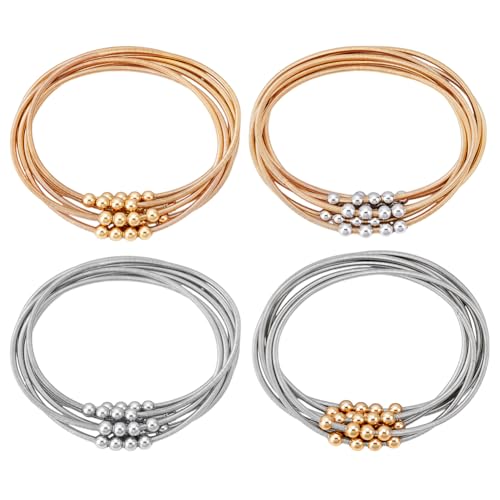 PH PandaHall 24 Stück 4 Farben Gitarrensaiten Armband Stapelbare Armbänder Stretch Armbänder Bohemian Boho Metallarmband Für Frauen Innendurchmesser: 5.9cm von PH PandaHall