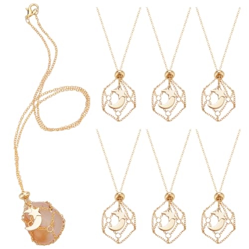 PH PandaHall 3 Größen 6pcs Kristall-Halter Halskette Goldener Edelstein Käfig Mesh Anhänger Leere Steinhalterung Ersatz Handgemachte Halskette Cord Anhänger für Steinschmuck DIY Frauen Männer von PH PandaHall