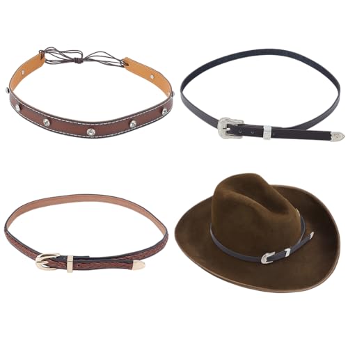 PH PandaHall 3 Stile Leder Hutbänder Cowboyhüte Band Westernhut Gürtel Hutbänder mit Metallschnalle Verstellbare Hüte Dekoration Band StrohhutBand für Frauen Männer Cowboy Fedora Zubehör von PH PandaHall
