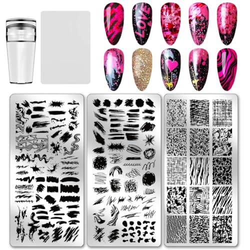 PH PandaHall 3 Stück Nagelstempelplatte Mit Pinselstruktur Linien Nagelkunst Vorlagen Strukturierte Schablonen Bildplatten Aus Edelstahl Werkzeug Für Frauen Nägel Druck Maniküre Salon Design Zubehör von PH PandaHall