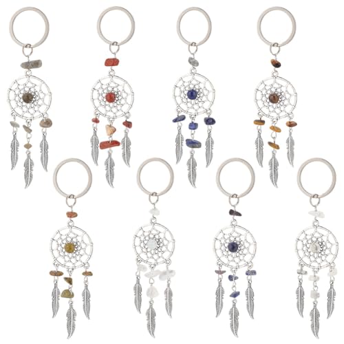PH PandaHall 32 Stück Traumfänger Schlüsselanhänger 8 Farbe Natürliche Synthetische Edelstein Feder Schlüsselanhänger Charms Glücksdekoration Für Tasche Zuhause Hängender Ring Ornamente Auto Anhänger von PH PandaHall