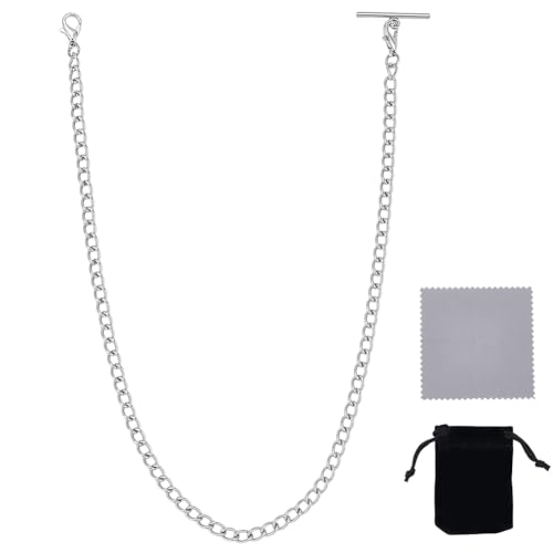 PH PandaHall 36.5cm 304 Edelstahl Uhrenkette Silberne Anzugkette Taschenuhranhänger T Stange Herren Taschengliederketten Geldbörsenketten Für Ehemann Und Vatertag von PH PandaHall