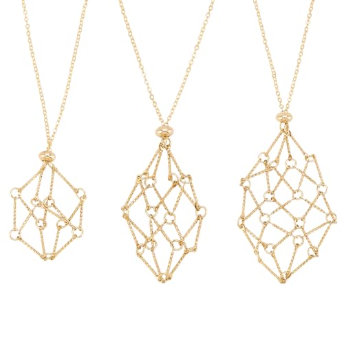 PH PandaHall 3pcs Kristall Halter Halskette, 3 Größe 304 Edelstahl Edelstein Käfig Halskette Einstellbare leere Steinhalter Ersatz Kristall Anhänger Halsketten für Frauen DIY-Schmuck, Golden von PH PandaHall